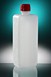 Flacon rectangulaire 500ml PEHD na gradué H200 Ø20 + bouchon inviolable jointé cuvette rg - 170/carton
