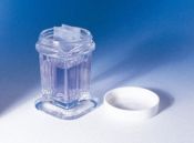 JARRE DE COLORATION EN VERRE POUR 5 OU 10 LAMES COUVERCLE PP BLANC